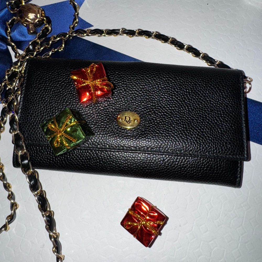 Christian Dior long wallet, half flap with kiss lock coin Authentic WOC